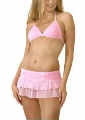 UN37, clubwear, pink ruffle skirt and bra top